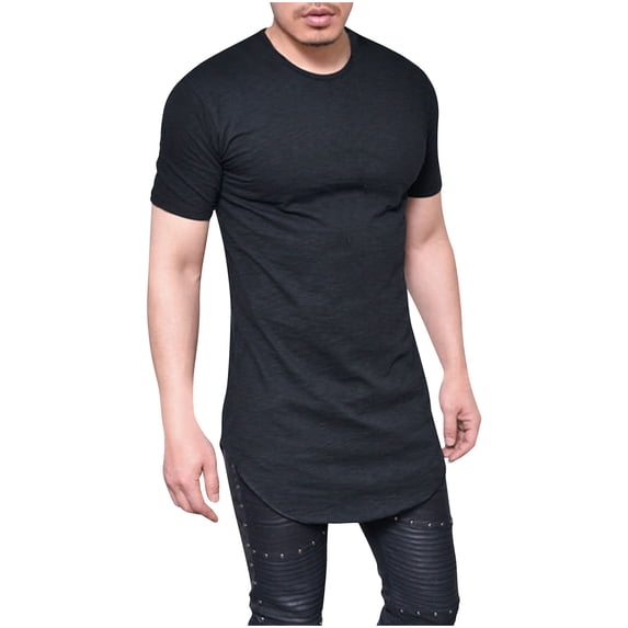 FRSASU Men's Hipster Curved Hem Premium Longline T Shirts Drop Tail Tee Tops Short Sleeve Slim Fit Hip Hop Shirt Gym Workout Black