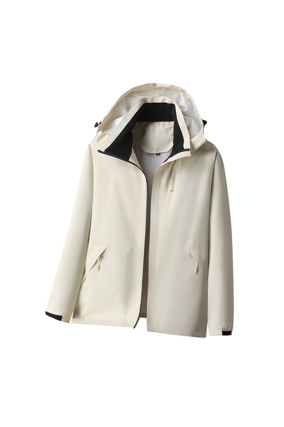 Men's Hooded Multiple Pockets Waterproof Windproof Outdoor Camping Adventure Jacket White