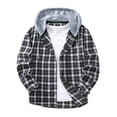 thumbnail image 1 of FRSASU Men's Hooded Plaid Shirt Jacket Loose‑Fit Button‑Front Casual Hooded Jacket for Daily Street Outerwear Dark Gray-J, 1 of 9