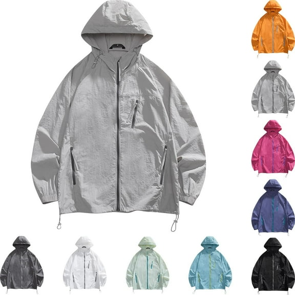 FRSASU Men's Hooded Sun Proof Shirts Summer Outdoor Quick Dry Thin Coat Long Sleeve Hiking Workwear Jacket White