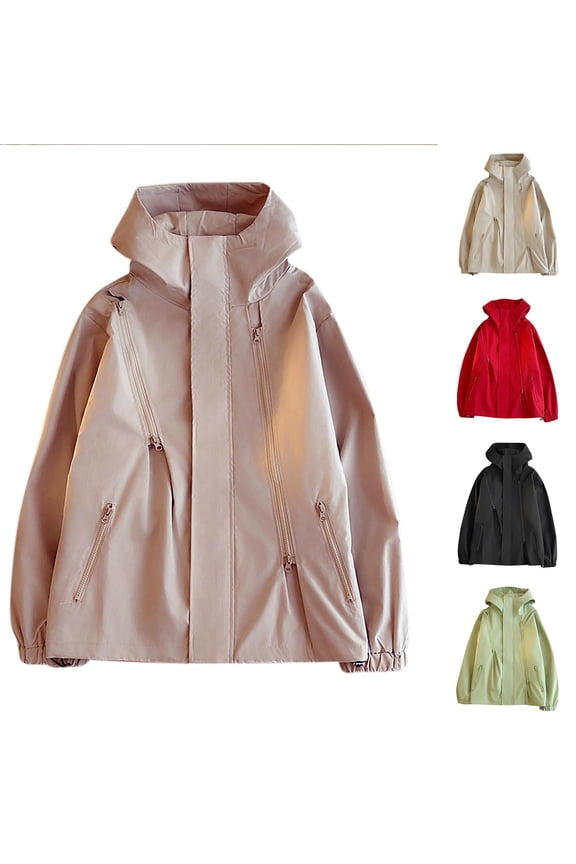 Men's Hooded Zipper Spliced Outdoor Jacket Solid Color Casual Loose Oversized Sports Jacket Red