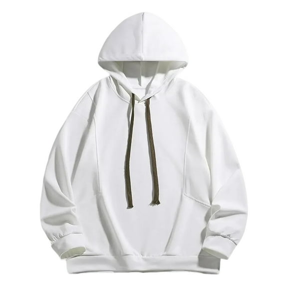 FRSASU Men's Hoodie Sweatshirts Solid Color Long Sleeves Hooded Pullover Casual Fashion Winter Warm Blouse White