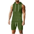 thumbnail image 1 of FRSASU Men's Jacquard Knitted 2 Piece Outfits Summer Hooded Sleeveless Tank and Drawstring Casual Track Shorts Set with Pockets Army Green, 1 of 9