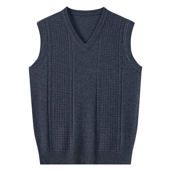 FRSASU Men's Jacquard Textured Sleeveless Sweater Vest Lightweight Classic V-Neck Cotton Warm Vest Pullover for Dad Husband Dark Gray