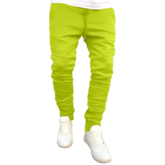 FRSASU Men's Joggers Casual Lightweight Elastic Waist Drawstring Pants Hiking Ruched Solid Silm Fit Trousers Green