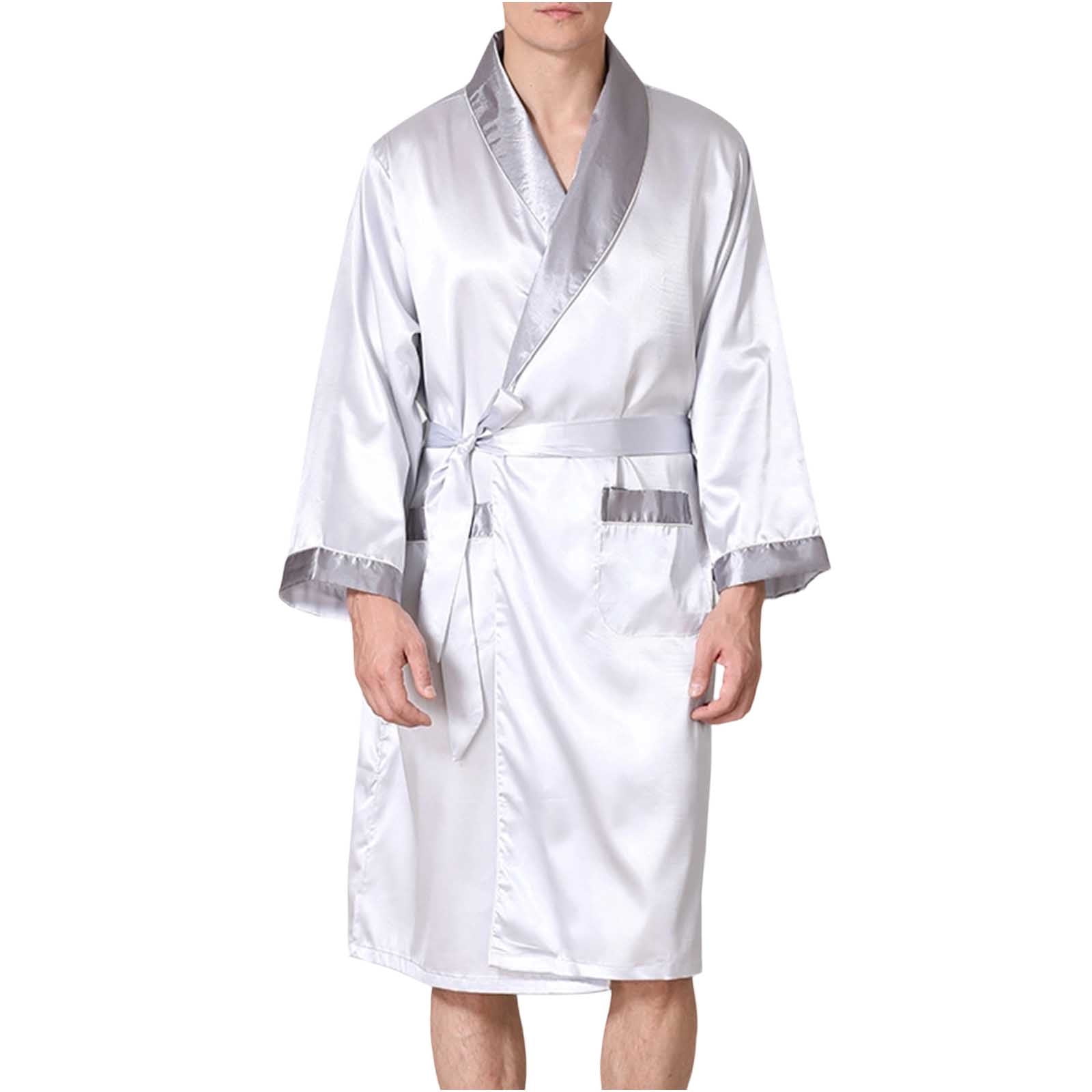 Cooling Robe FRSASU Men's Kimono Robe Silk Satin Long Sleeve Spa Bathrobe ...