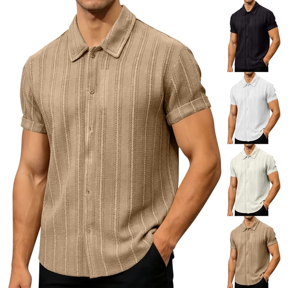 FRSASU Men's Knit Polo Shirt Vintage Button Down Shirt Short Sleeve Summer Beach Hawaiian Shirts White