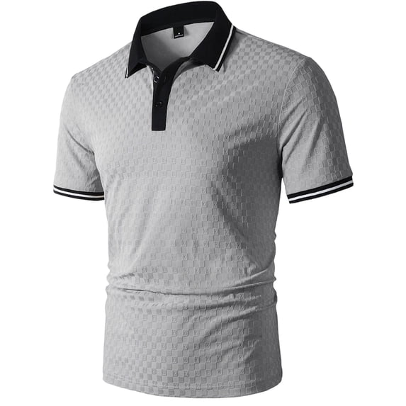 FRSASU Men's Knit Polo Shirts Short Sleeve Button Casual Slim Fit Golf Polo Contrast Color Summer Cotton T-Shirts Gray