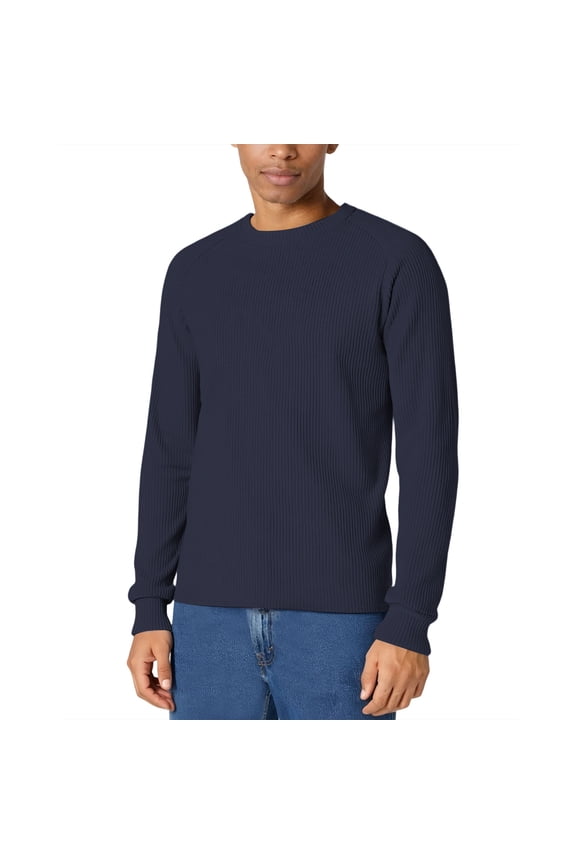 Men's Knitted Pit Strip Long Sleeve Shirts Casual Crewneck Pullover T-Shirt Stretch Textured Knit Tee Raglan Shirts for Men Black