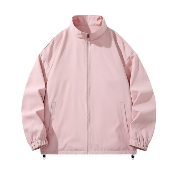 FRSASU Men's Lapel Jackets Full Zip Casual Solid Jacket Lightweight Outdoor Workwear Flight Coat with Pockets Pink