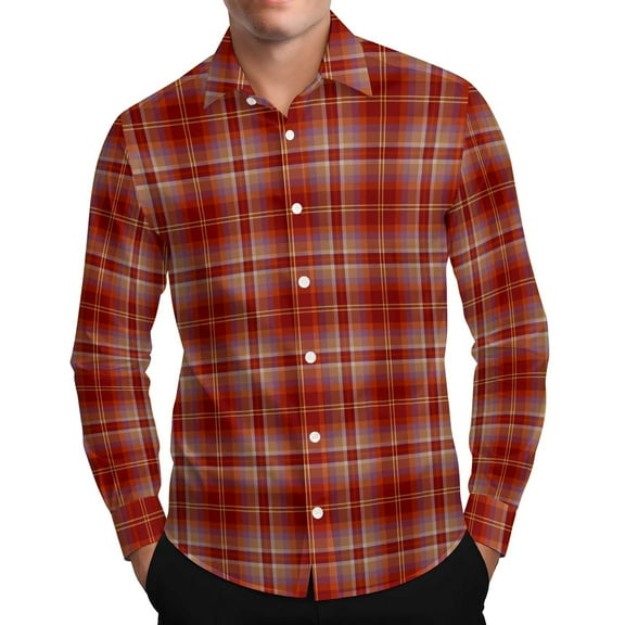 FRSASU Men's Lapel Plaid Button Down Shirts Regular Fit Long Sleeve Casual Business Shirts Red