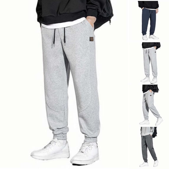 FRSASU Men's Leisure Pants Spring Cotton Sweat Pants Loose Drawstring Cinch Bottom Sweatpants with Pockets Gray