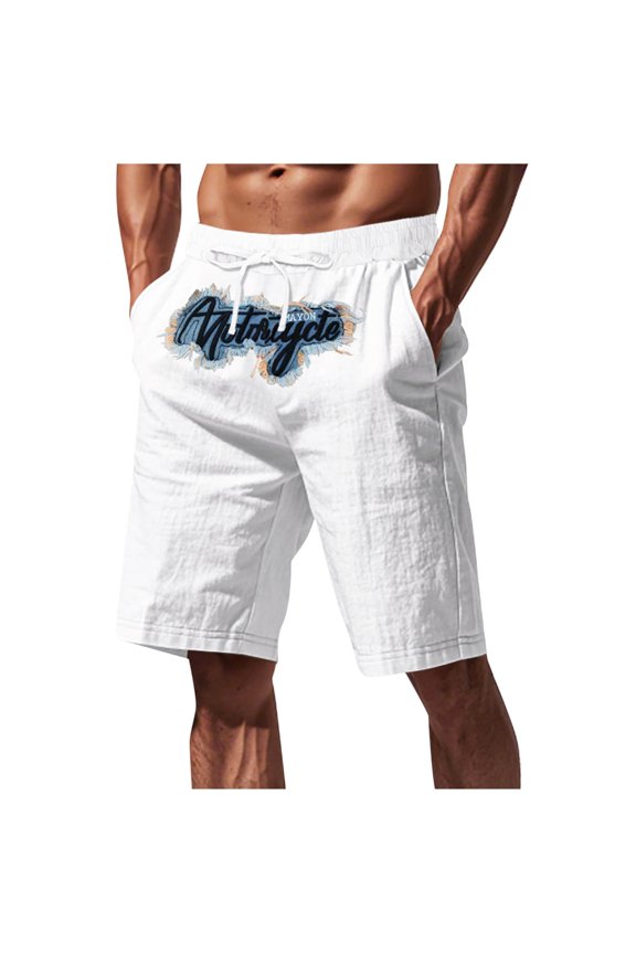 Men's Letter Graphics Embroidery Drawstring Waist Shorts Summer Vacation Shorts with Pockets White