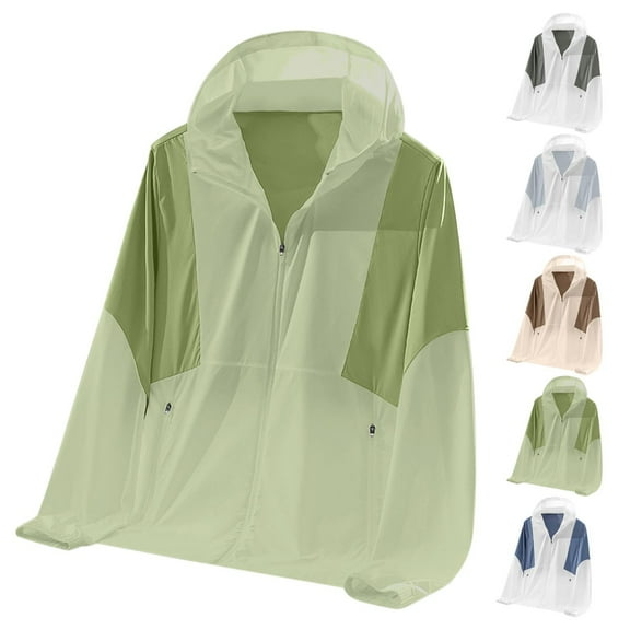 FRSASU Men's Light Jacket Full Zip Sun Protection Hoodie Long Sleeve Shirts UV Protection Outdoor Quick Drying Top for Fishing Hiking Athletic Running White
