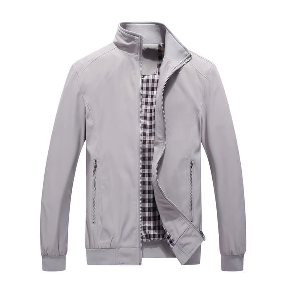 FRSASU Men's Light Stand up Collar Jackets Work Jacket Causal Full Zip Golf Sports Baseball Outwear Coats Dark Gray