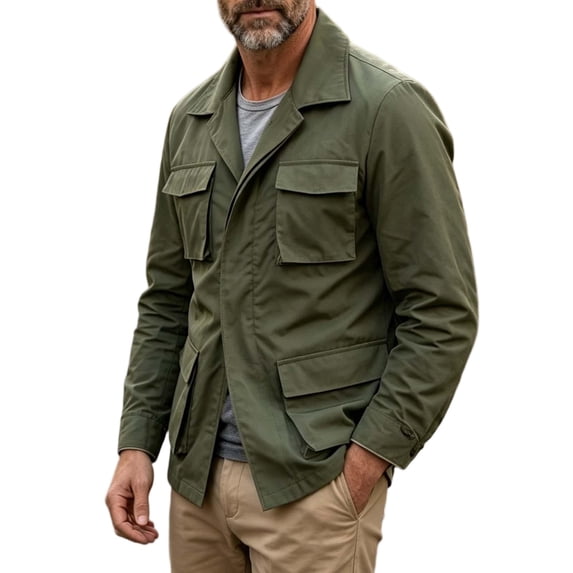 FRSASU Men's Lightweight Outdoor Hiking Cargo Jackets Stand Collar Outwear Button Down Motorcycle Coat with Multiple Pockets Army Green