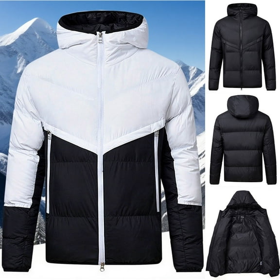 FRSASU Men's Lightweight Packable Hooded Puffer Jacket Warm Winter Coat for Snow Ski Traveling White