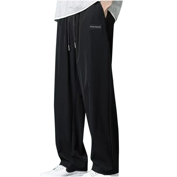 FRSASU Men's Lightweight Pants Drawstring with Pockets Quick Dry Workout Athletic Travel Pants Black
