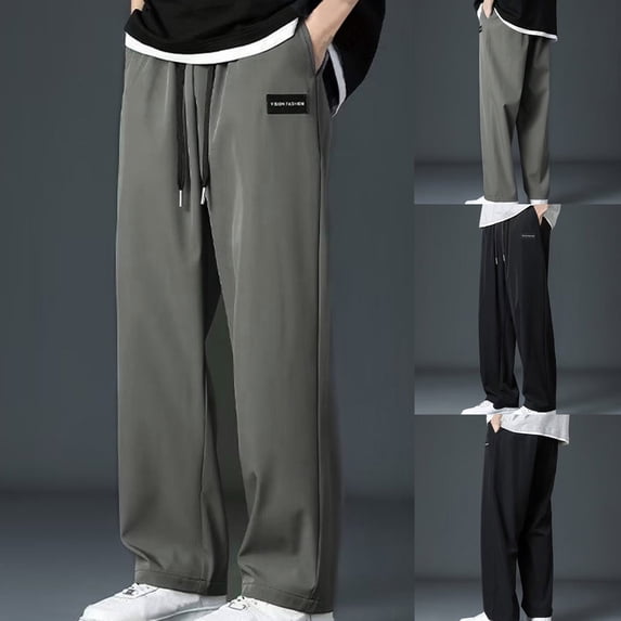 FRSASU Men's Lightweight Pants Drawstring with Pockets Quick Dry Workout Athletic Travel Pants Dark Gray