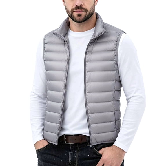 FRSASU Men's Lightweight Puffer Vest Outerwear Warm thermal Sleeveless Full Zip Up Stand Collar Puffy Jacket Gray