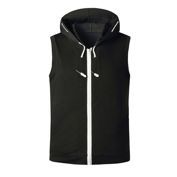 FRSASU Men's Lightweight Softshell Vest Hooded Outerwear Zip Up Windproof Sleeveless Jacket for Golf Running Black