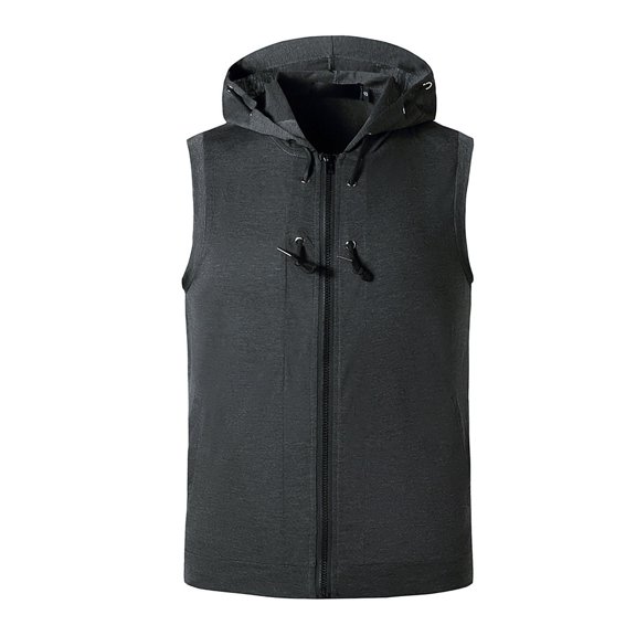 FRSASU Men's Lightweight Softshell Vest Hooded Outerwear Zip Up Windproof Sleeveless Jacket for Golf Running Dark Gray