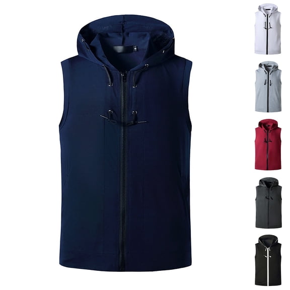 FRSASU Men's Lightweight Softshell Vest Hooded Outerwear Zip Up Windproof Sleeveless Jacket for Golf Running White