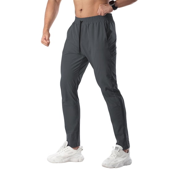 FRSASU Men's Lightweight Sports Pants Casual Travel Sweatpants Joggers Elastic Waist Pockets Dark Gray