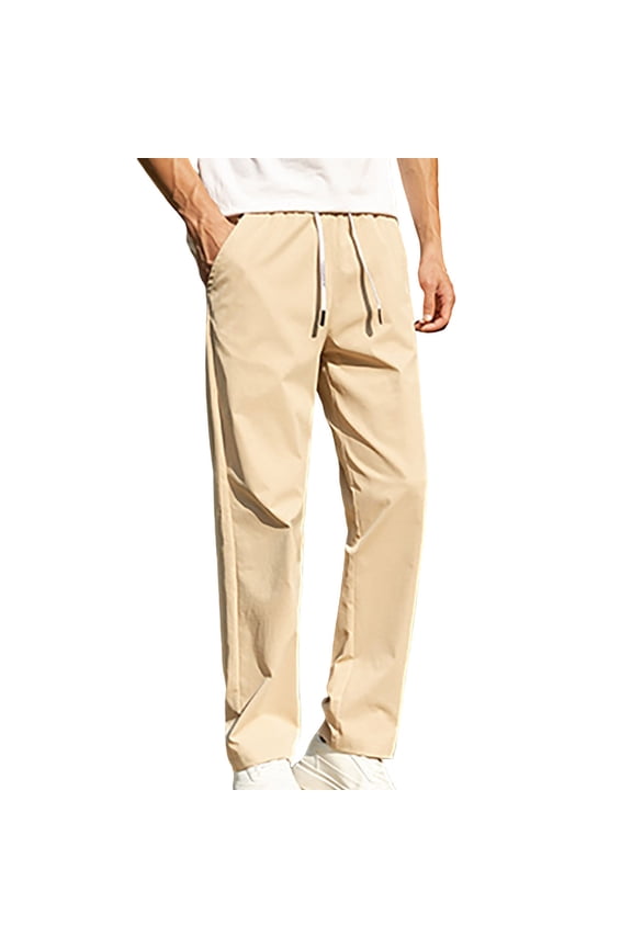 Men's Lightweight Sweatpants Open Bottom Jogger Yoga Pant Casual Athletic Elastic Waist Drawstring Pants with Pockets Khaki
