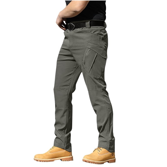 FRSASU Men's Lightweight Tactical Cargo Pants, Water Resistant Hiking Work Pants Relaxed Fit with Zipper Pockets Gray