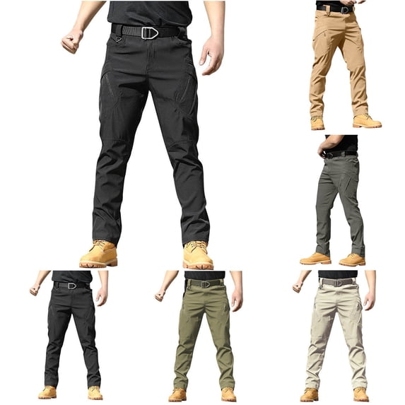FRSASU Men's Lightweight Tactical Cargo Pants, Water Resistant Hiking Work Pants Relaxed Fit with Zipper Pockets Khaki
