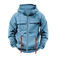 thumbnail image 1 of FRSASU Men's Lightweight retro workwear solid color multi pocket zipper long sleeved hooded casual jacket Light Blue, 1 of 4