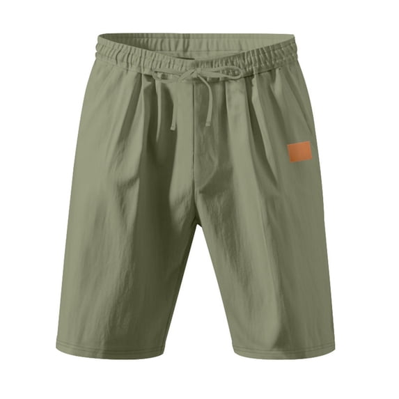FRSASU Men's Linen Casual Classic Fit 11 Inch Inseam Elastic Waist Shorts with Drawstring Army Green