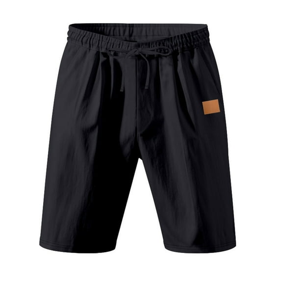 FRSASU Men's Linen Casual Classic Fit 11 Inch Inseam Elastic Waist Shorts with Drawstring Black