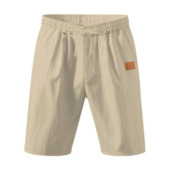 FRSASU Men's Linen Casual Classic Fit 11 Inch Inseam Elastic Waist Shorts with Drawstring Khaki