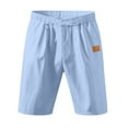 thumbnail image 1 of FRSASU Men's Linen Casual Classic Fit 11 Inch Inseam Elastic Waist Shorts with Drawstring Light Blue, 1 of 9