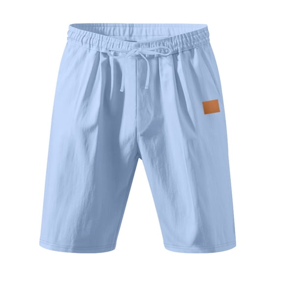 FRSASU Men's Linen Casual Classic Fit 11 Inch Inseam Elastic Waist Shorts with Drawstring Light Blue