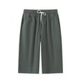 thumbnail image 1 of FRSASU Men's Linen Cotton Capri Pants Loose Fit Elastic Waist Wide Leg Baggy Harem Short Pants Army Green, 1 of 6