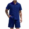 thumbnail image 1 of FRSASU Men's Linen Sets 2 Pieces Summer Vacation Party Beach Outfits Short Sleeve Button Down Shirts and Shorts Set Blue, 1 of 6