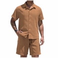 thumbnail image 1 of FRSASU Men's Linen Sets 2 Pieces Summer Vacation Party Beach Outfits Short Sleeve Button Down Shirts and Shorts Set Khaki, 1 of 9