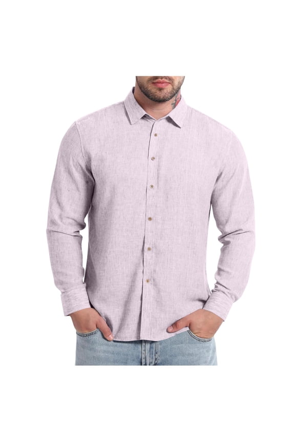 Men's Linen Shirt Long Sleeve Button Down Casual Shirts Untucked Dress Shirts Beach Vacation Spring Fall Tops Pink