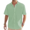 thumbnail image 1 of FRSASU Men's Linen Shirts Casual Short Sleeve Button Down Shirt Beach Vacation Cruise Summer Wedding Cotton Tops Green, 1 of 4