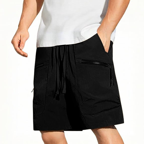 FRSASU Men's Long Cargo Shorts Casual Below Knee Capri Shorts Relaxed Fit with Zipper Pockets Black