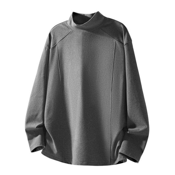 FRSASU Men's Long Sleeve Base Layer Shirt High Street Casual Trend Tops Splicing Half-high Collar Sweatshirt Dark Gray
