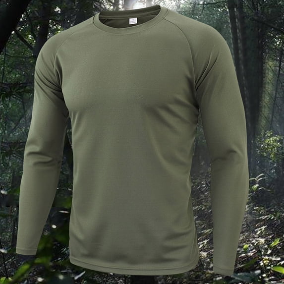 FRSASU Men's Long Sleeve Base Layer Shirts Quick Dry Undershirts, Workout Hiking Camping Athletic Tops Army Green