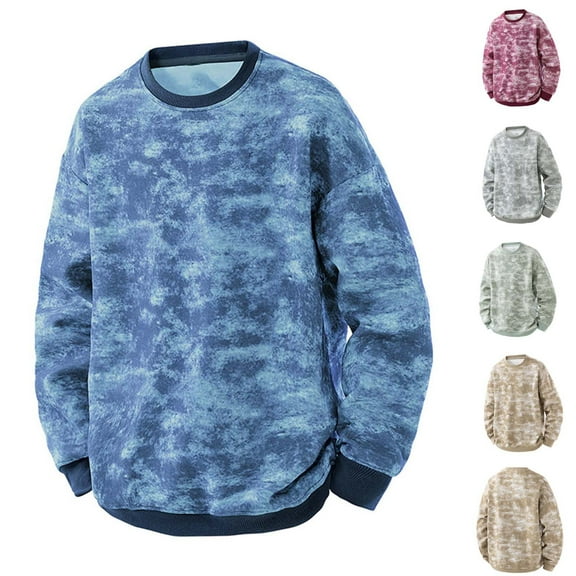 FRSASU Men's Long Sleeve Base Shirts Tie Dye T Shirt Crew Neck Casual Pullover Tee Tops Red