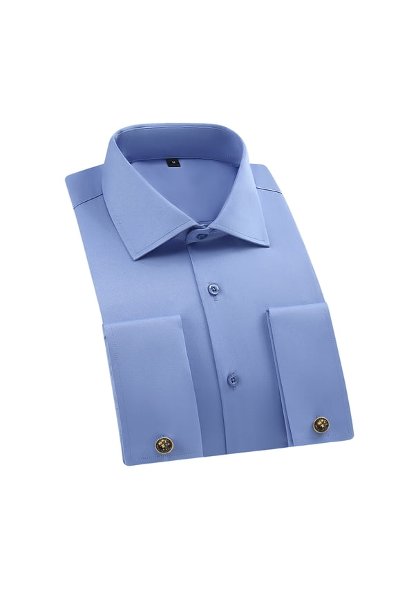 Men's Long Sleeve Button Down Shirts Business Untucked Stretch Dress Beach Casual Wedding Shirt Blue