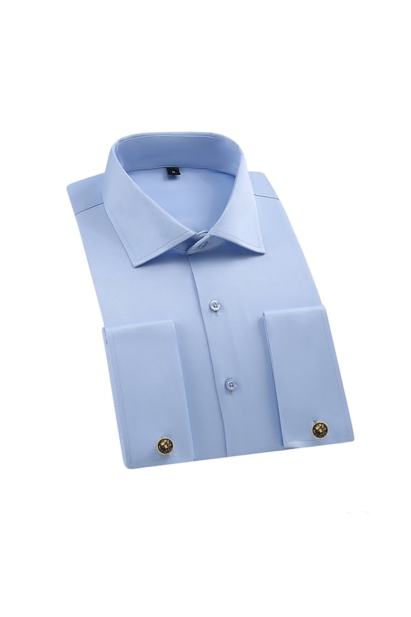 Men's Long Sleeve Button Down Shirts Business Untucked Stretch Dress Beach Casual Wedding Shirt Light Blue