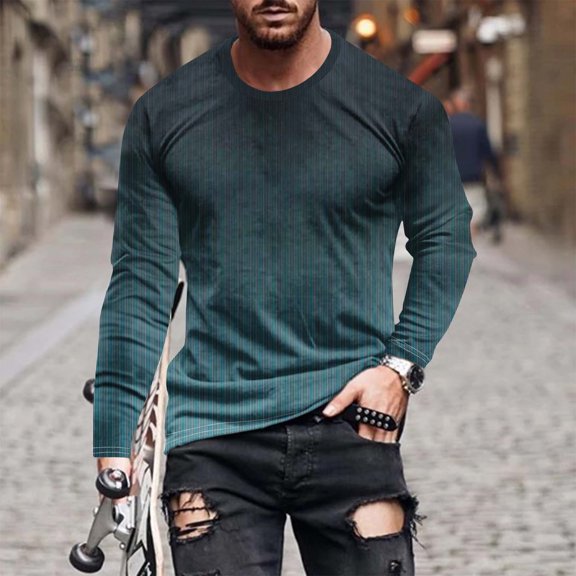 FRSASU Men's Long Sleeve Casual Loose Gradient Color Crewneck Sweatshirt Lightweight Gym Workout Pullover Top Light Blue