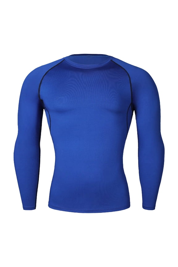 Men's Long Sleeve Crew Neck Compression Shirts Elastic Quick Dry Workout Running Sport Base Layer Tops Blue